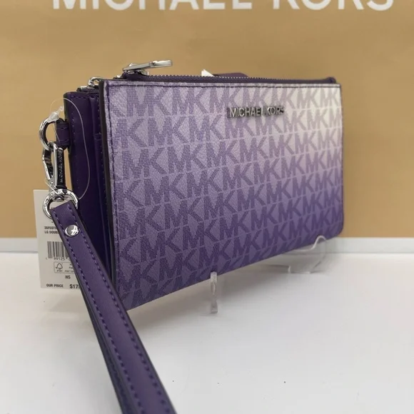 MICHAEL KORS Jet Set Lg Ombré Sign Logo Double Zip Wristlet Phone 
Dark Purple - Picture 4 of 16